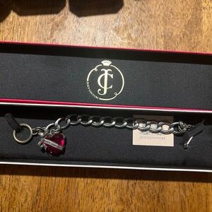 Juicy Couture Red Crystal Heart Silver-tone starter Charm Bracelet